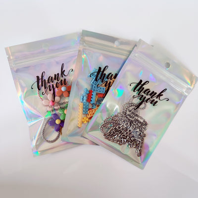 Fashion 3D Print Transparent Jewelry Packaging Bags with Thank You Holographic Design