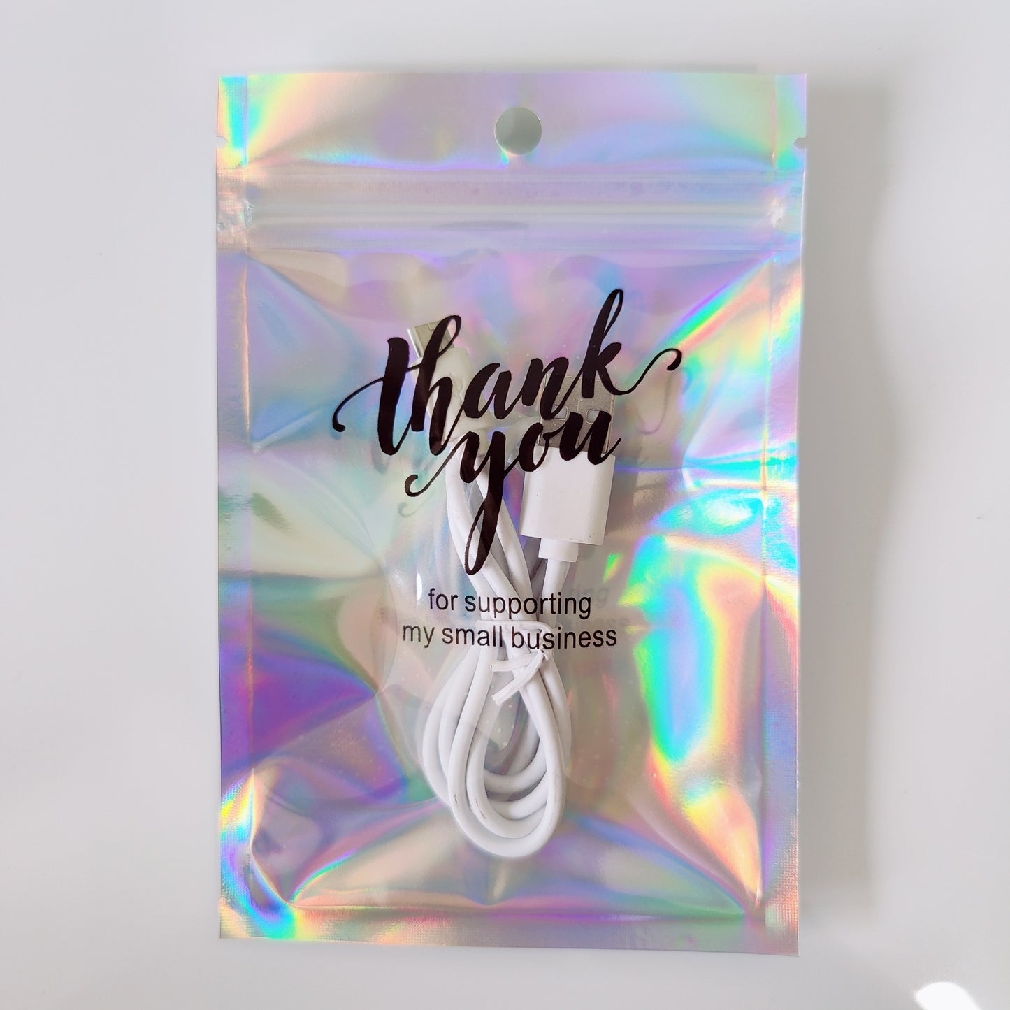 Fashion 3D Print Transparent Jewelry Packaging Bags with Thank You Holographic Design