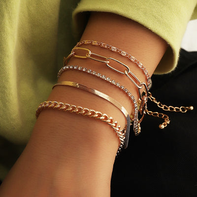 Fashion Simple Thick Chain Bracelet Set - European and American Style Metal Texture Claw Chain