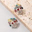 Colorful Rhinestone Skull Stud Earrings for Halloween