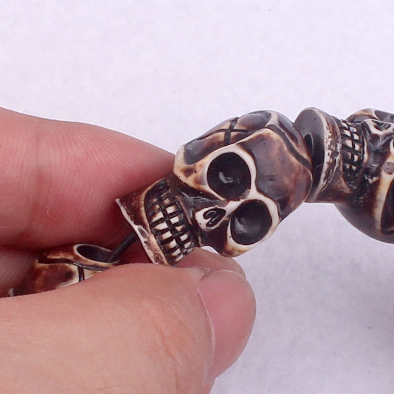 Skull Alloy Unisex Bracelet with Yak Bone Design