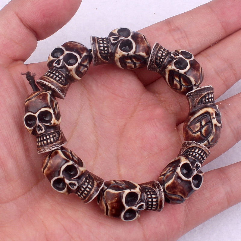 Skull Alloy Unisex Bracelet with Yak Bone Design