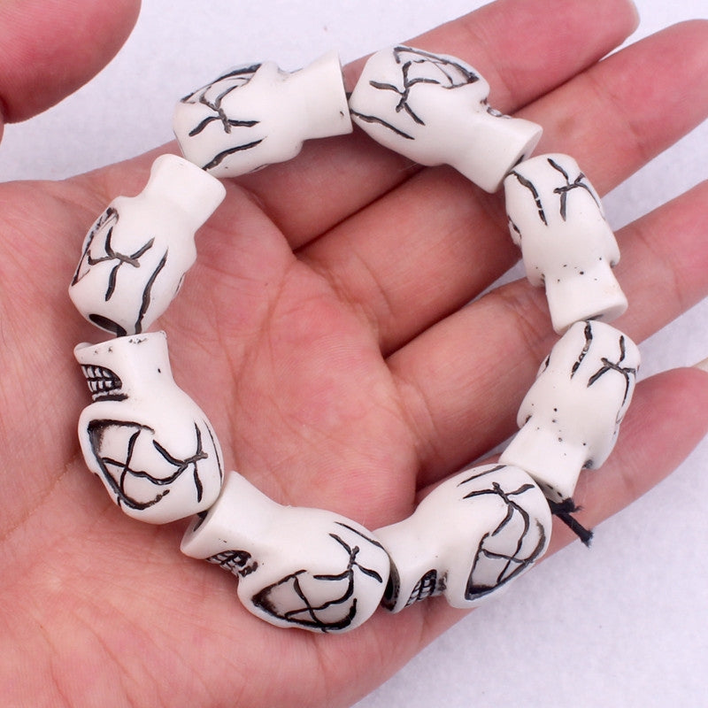 Skull Alloy Unisex Bracelet with Yak Bone Design