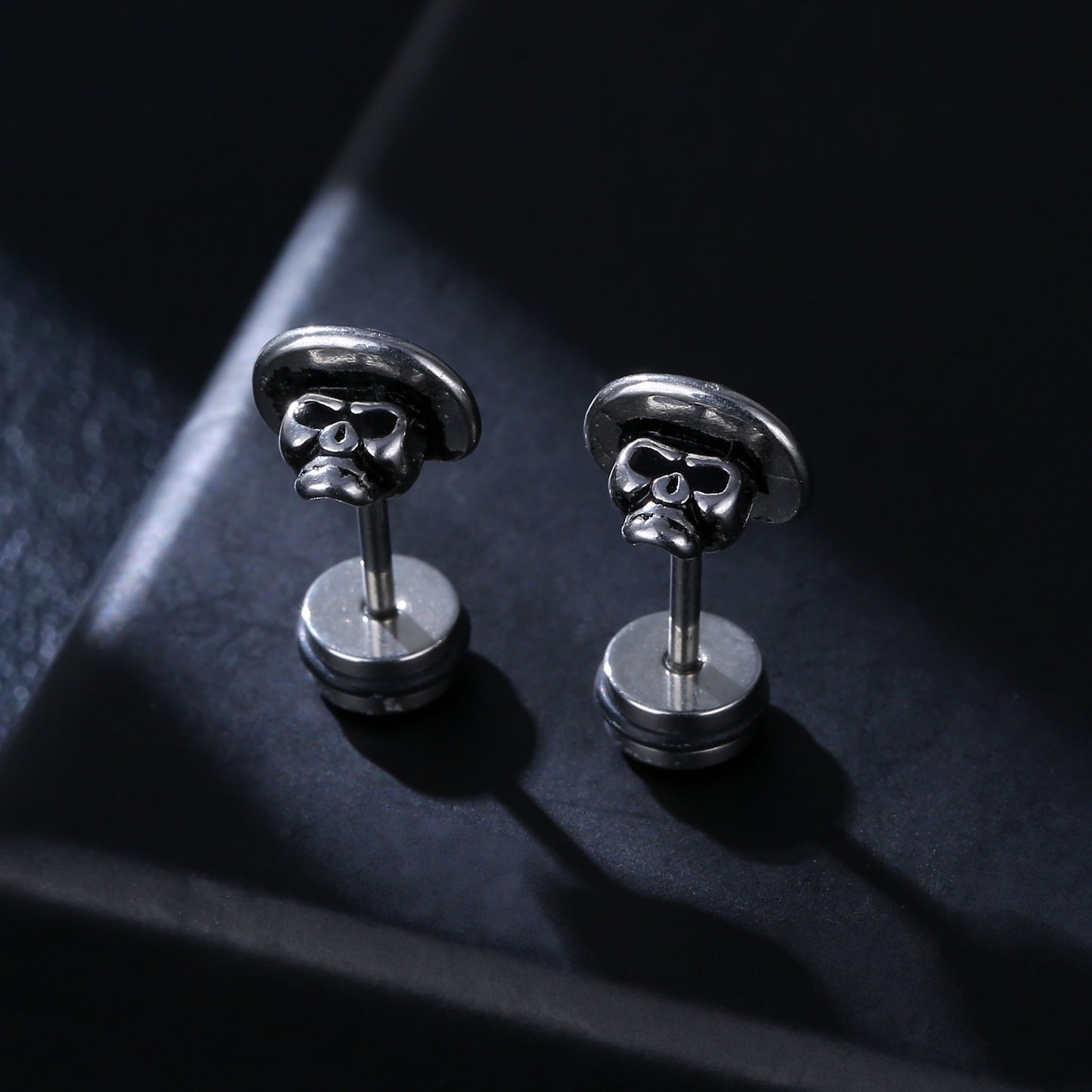 Fashion Skull Stainless Steel Hat Stud Earrings