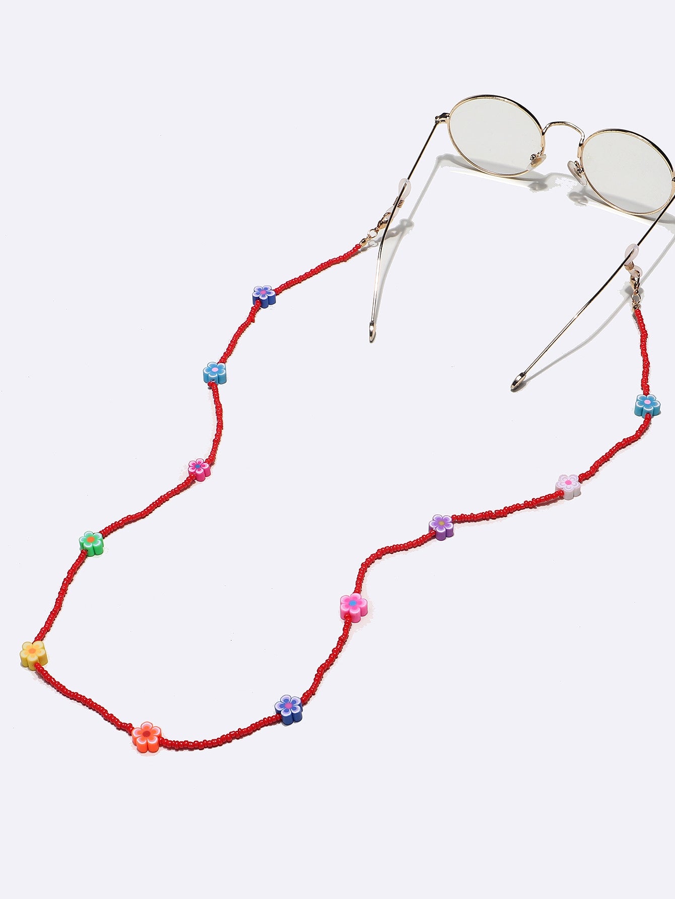 Fashion Flower Red Rice Bead Glasses and Mask Chain