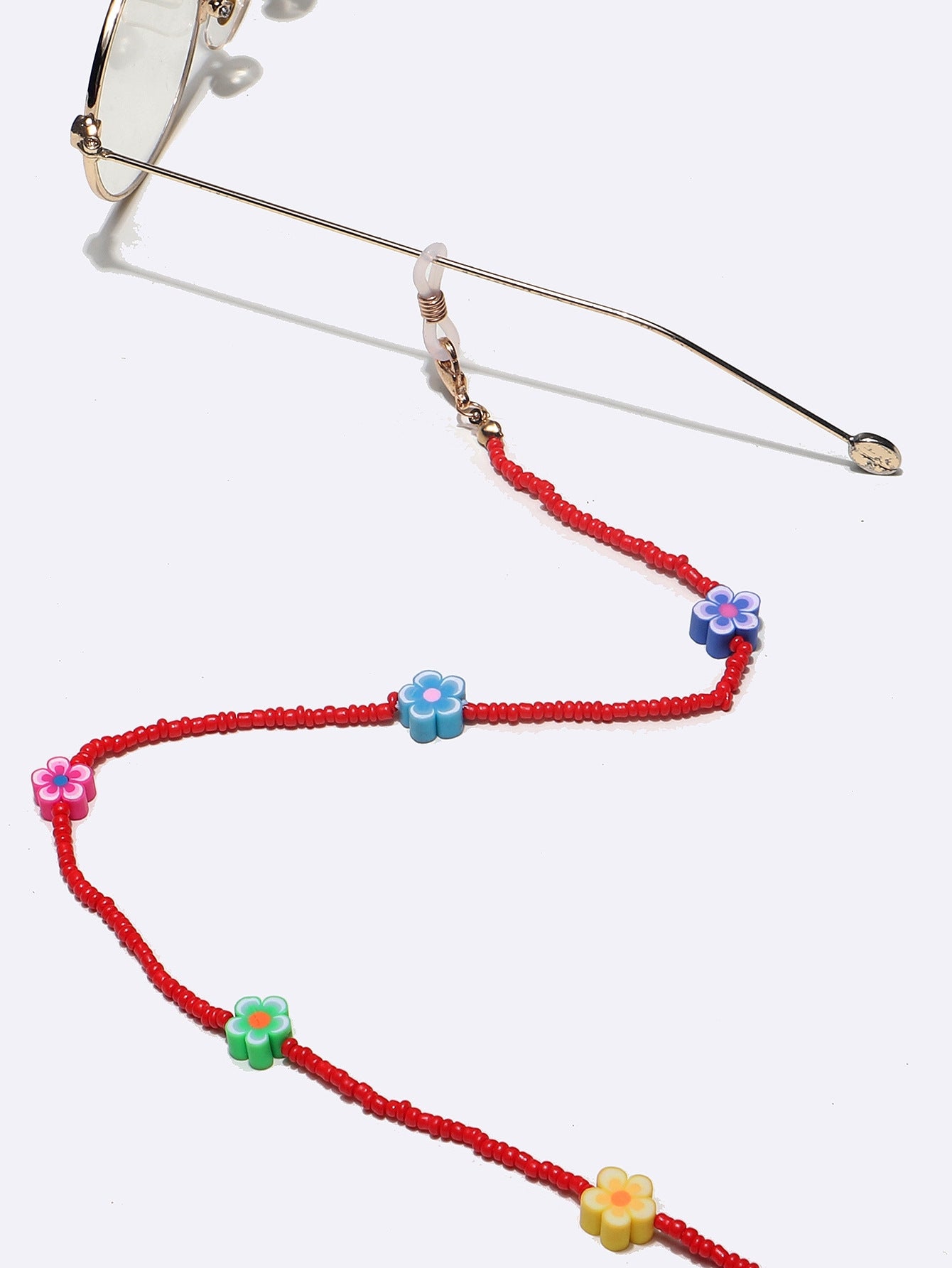 Fashion Flower Red Rice Bead Glasses and Mask Chain