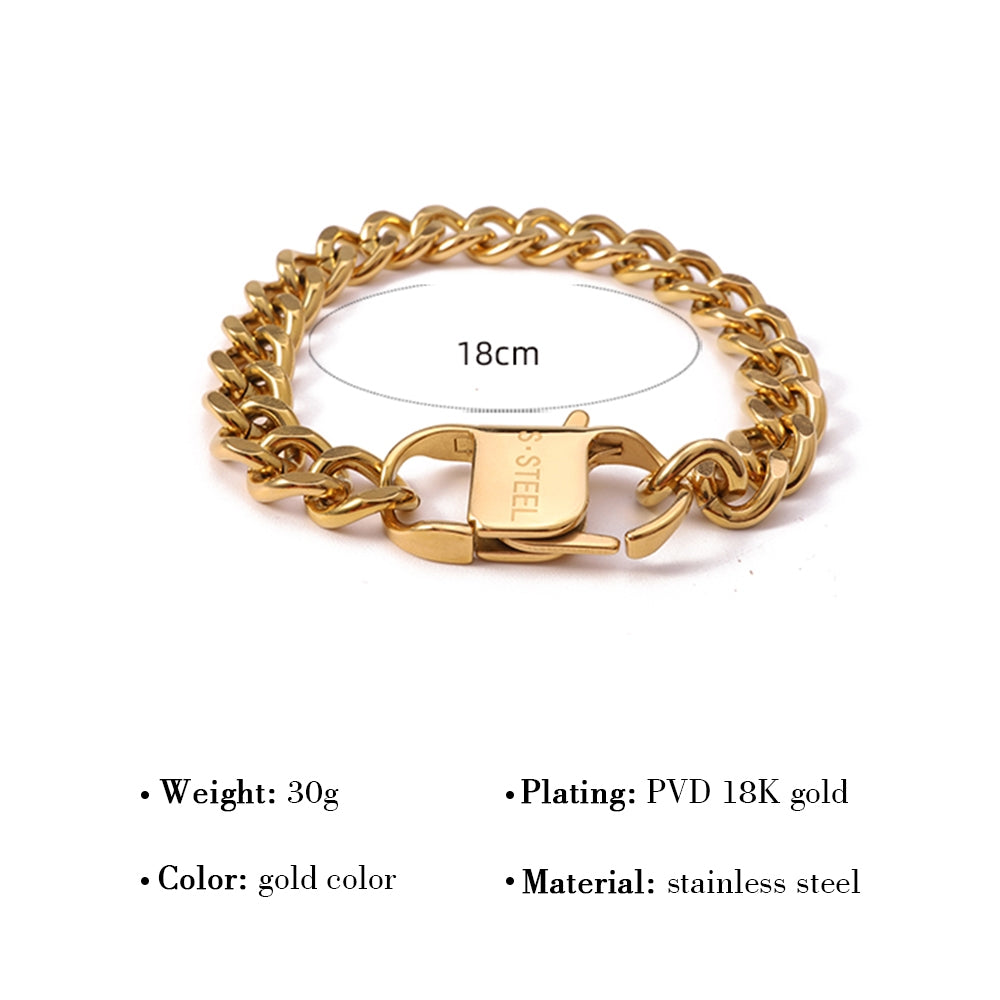 18K Gold Plated Stainless Steel Cuban Chain Lock Bracelet