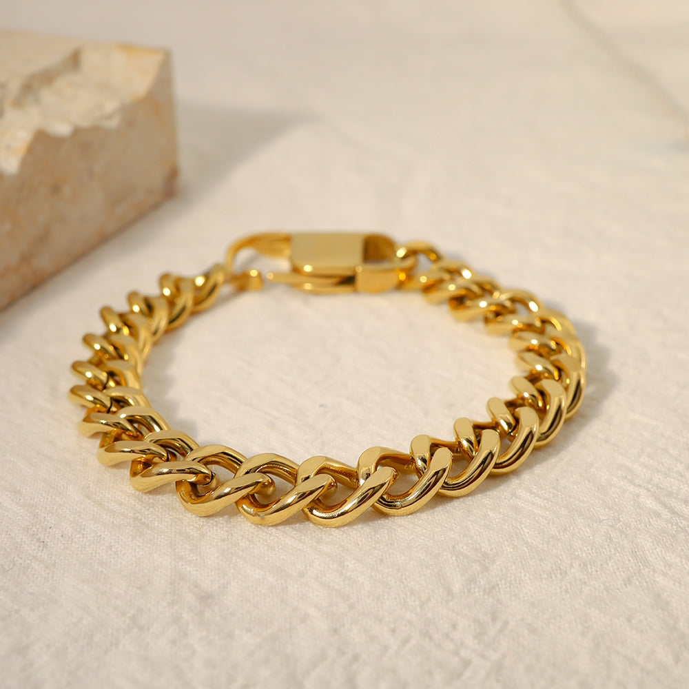 18K Gold Plated Stainless Steel Cuban Chain Lock Bracelet