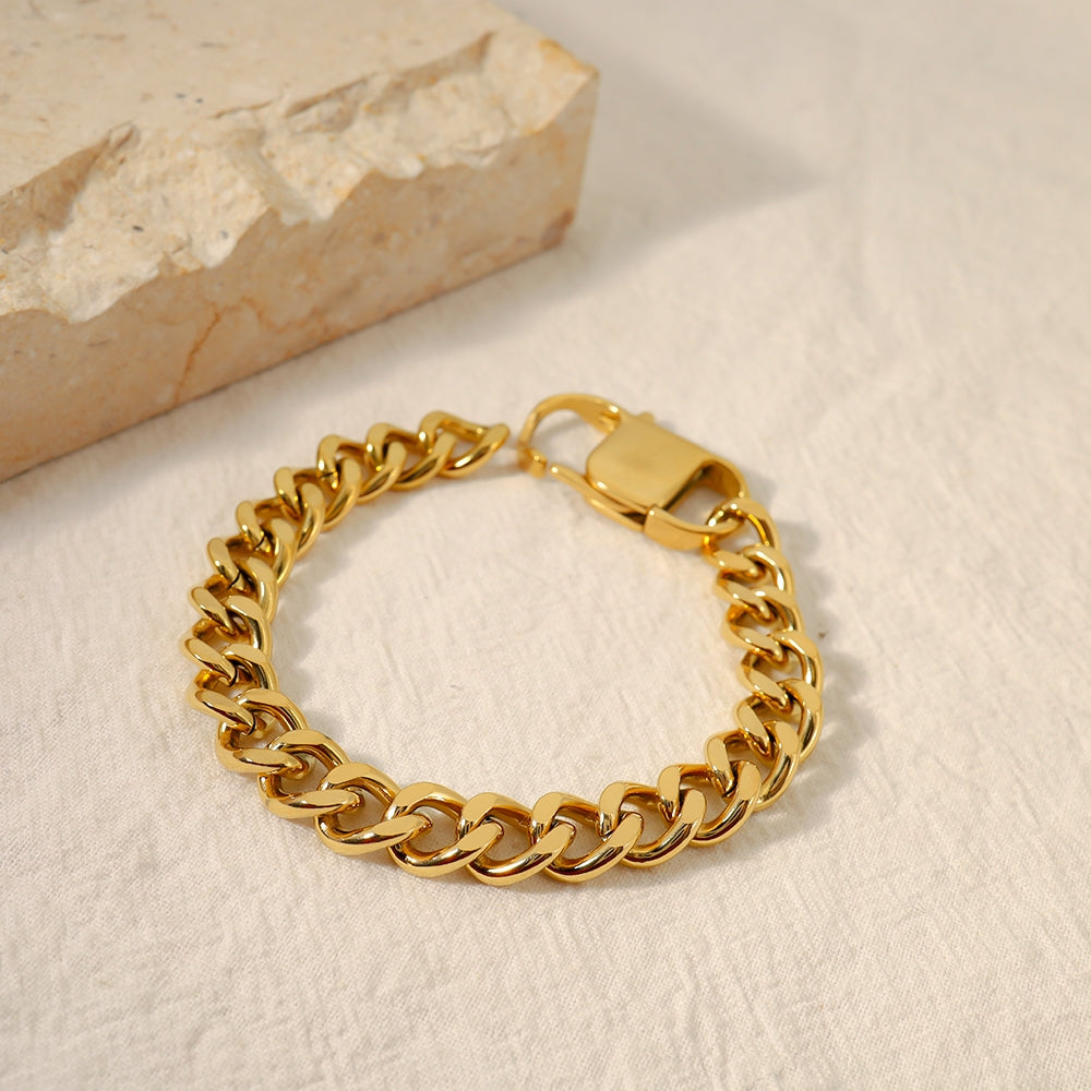 18K Gold Plated Stainless Steel Cuban Chain Lock Bracelet