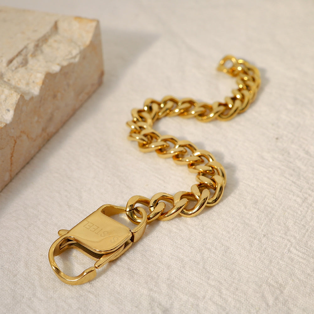 18K Gold Plated Stainless Steel Cuban Chain Lock Bracelet