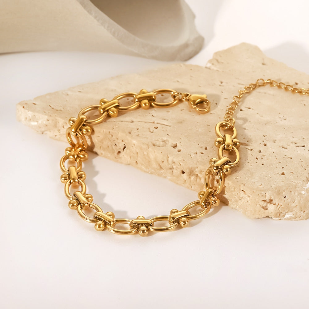 Fashion 18k Gold Plated Stainless Steel O-Shape Dot Bracelets