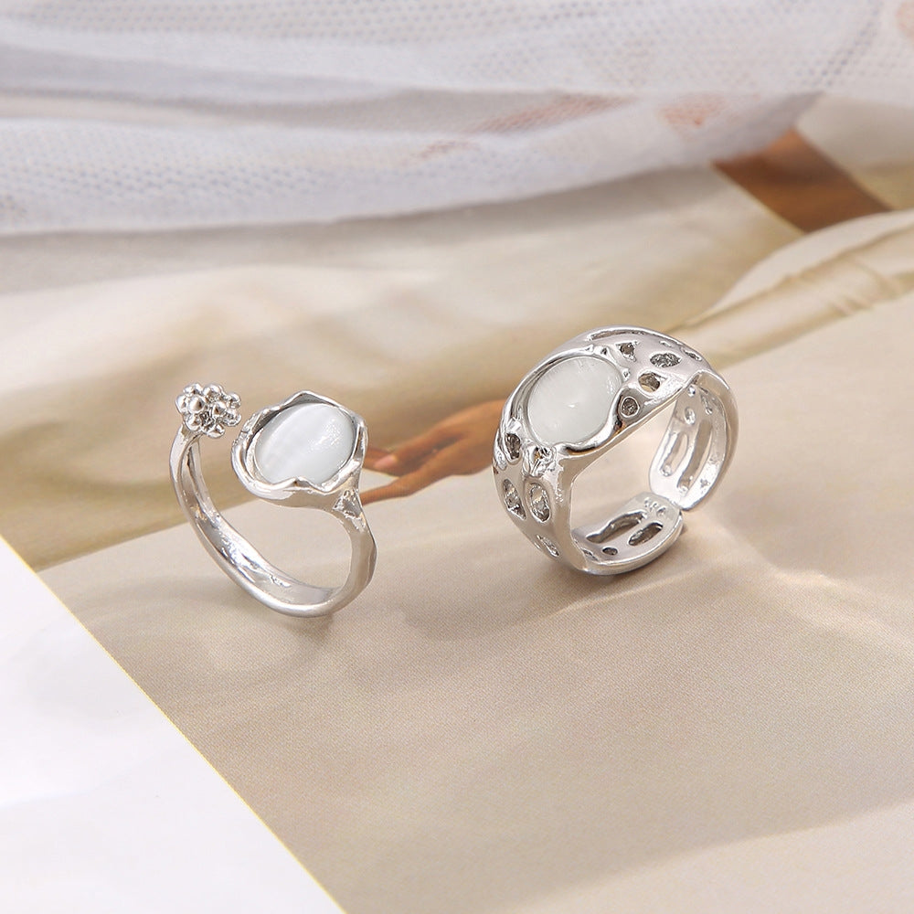 Fashion Minimalist Red Agate Zircon Inlay Open Ring for Women