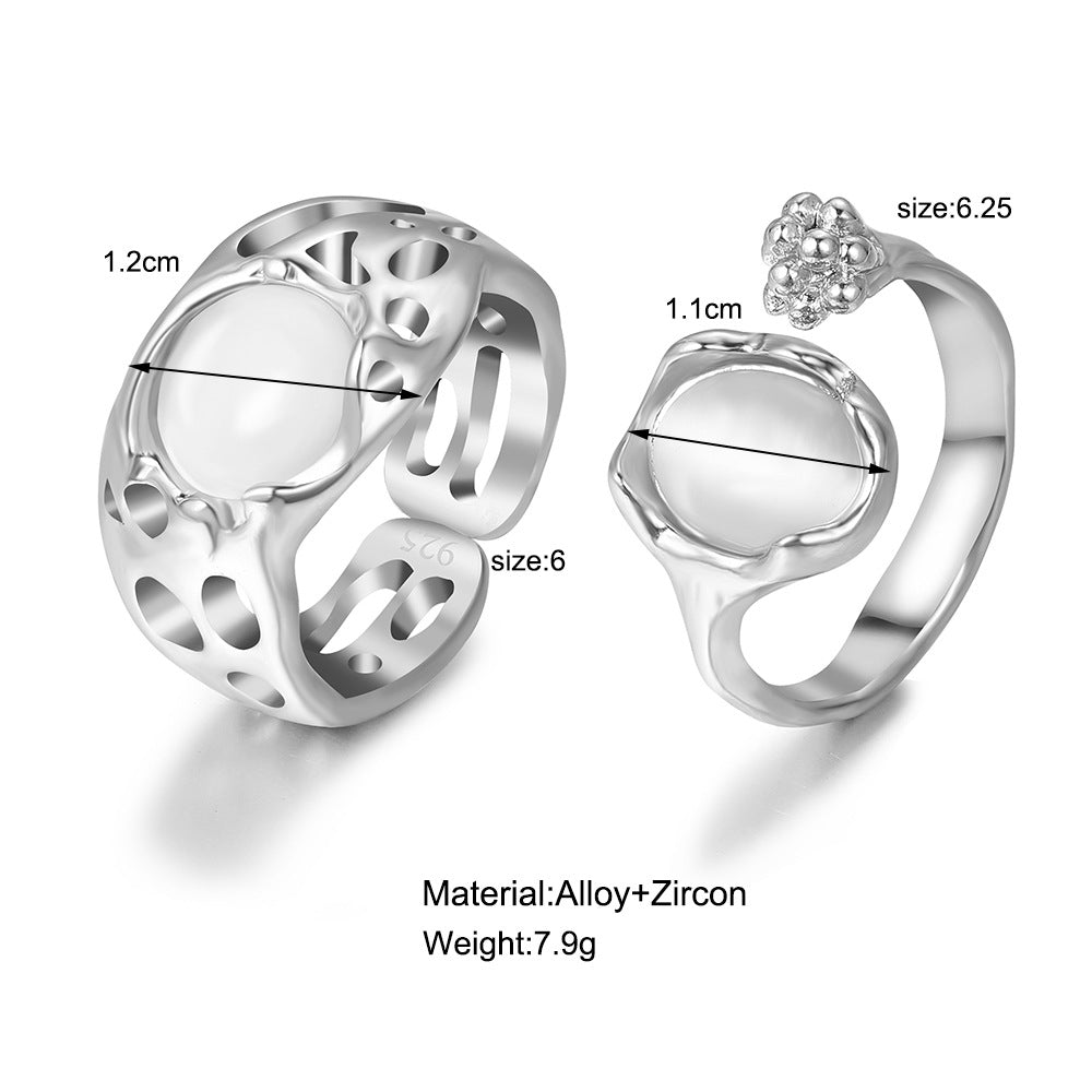 Fashion Minimalist Red Agate Zircon Inlay Open Ring for Women