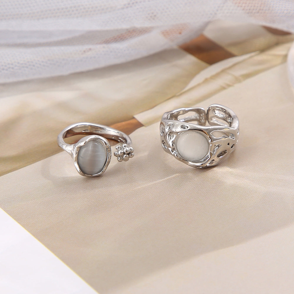 Fashion Minimalist Red Agate Zircon Inlay Open Ring for Women