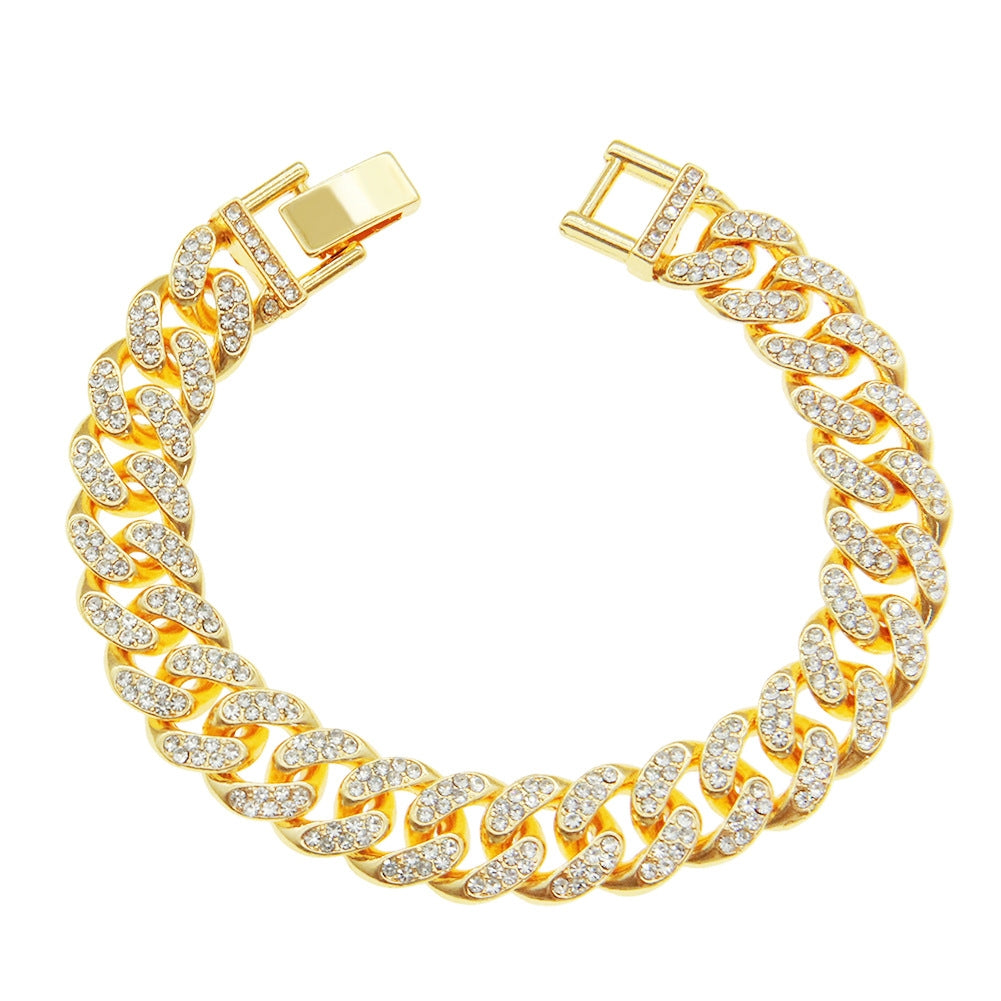 Men's Rhinestone Bracelet and Cuban Chain Necklace Set - Hip Hop Style Accessories