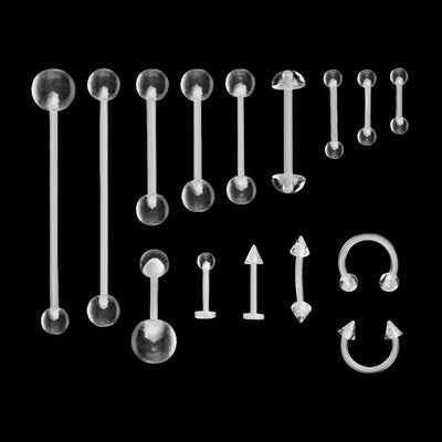 Acrylic Belly Ring and Tongue Barbell Set - 15 Pieces