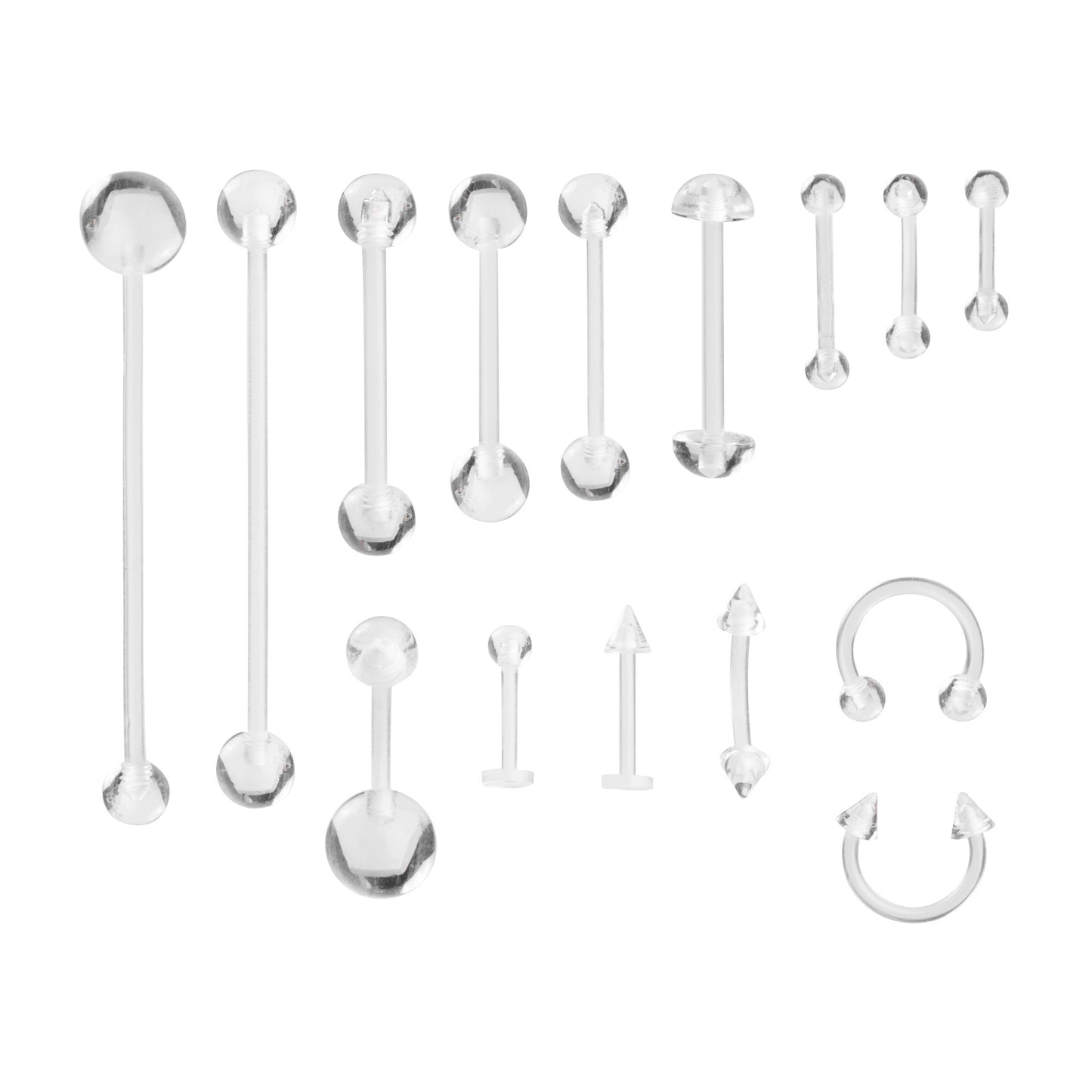 Acrylic Belly Ring and Tongue Barbell Set - 15 Pieces