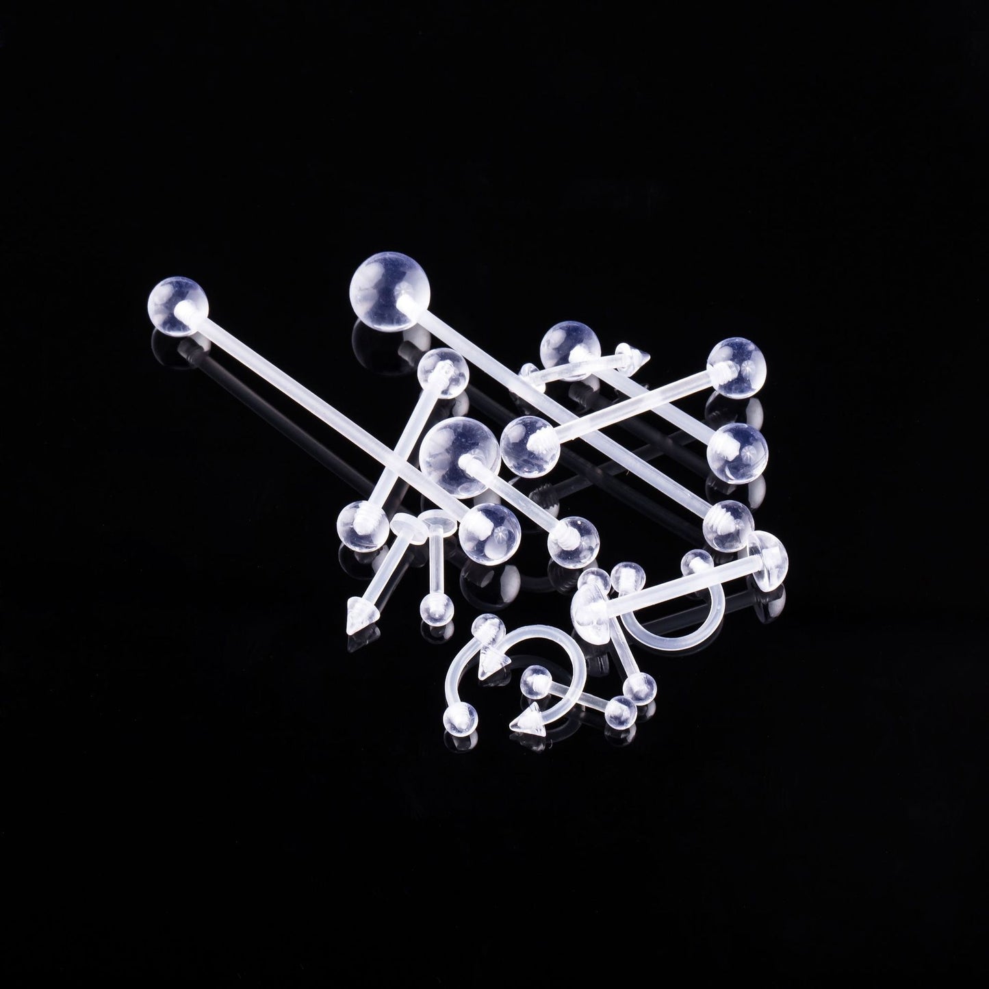 Acrylic Belly Ring and Tongue Barbell Set - 15 Pieces