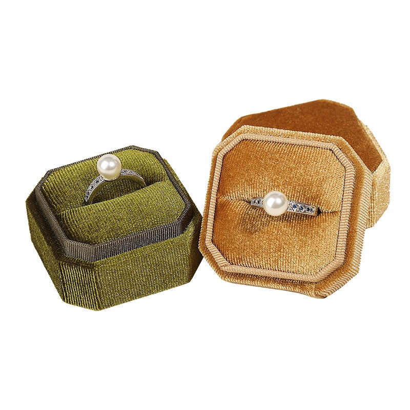 Fashion Velvet Octagonal Jewelry Box with Lid - Ring and Earring Holder, Customizable Logo