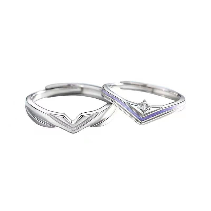 Elegant Copper Inlay Diamond Couple Rings - Minimalist Design