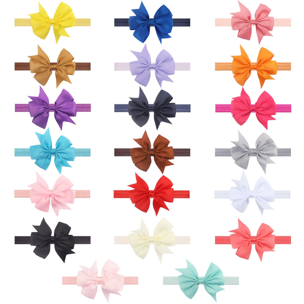 Solid Color Floral Baby Bow Headband with V-Shaped Ribbon - 21 Colors Available