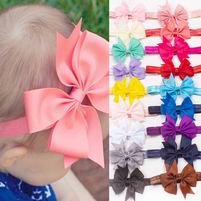 Solid Color Floral Baby Bow Headband with V-Shaped Ribbon - 21 Colors Available