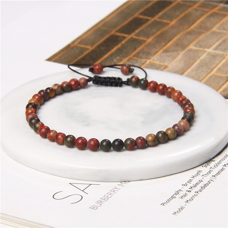 Natural Stone Beaded Bracelet with 4mm Agate Gemstone Beads