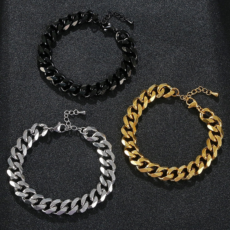 Stainless Steel Solid Color Cuban Chain Bracelet