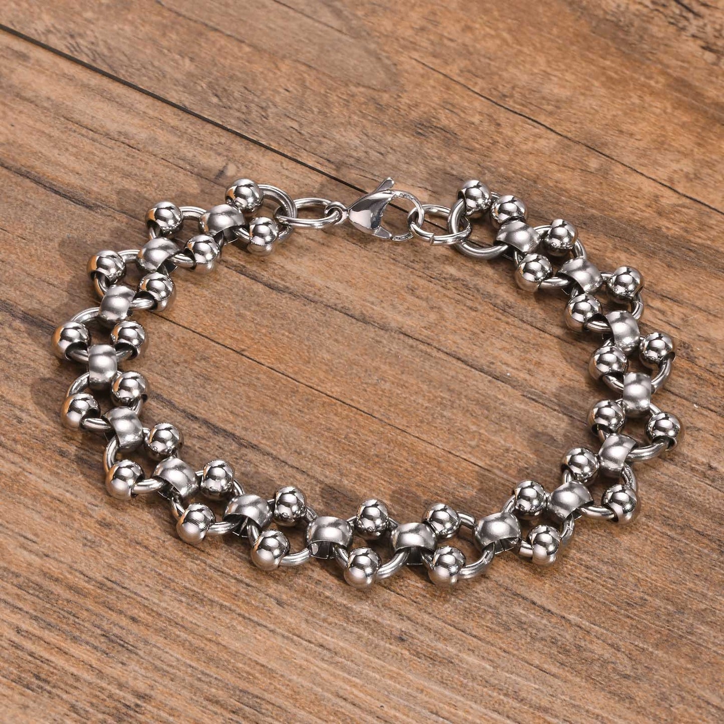 Stainless Steel Beaded Chain Bracelet for Men