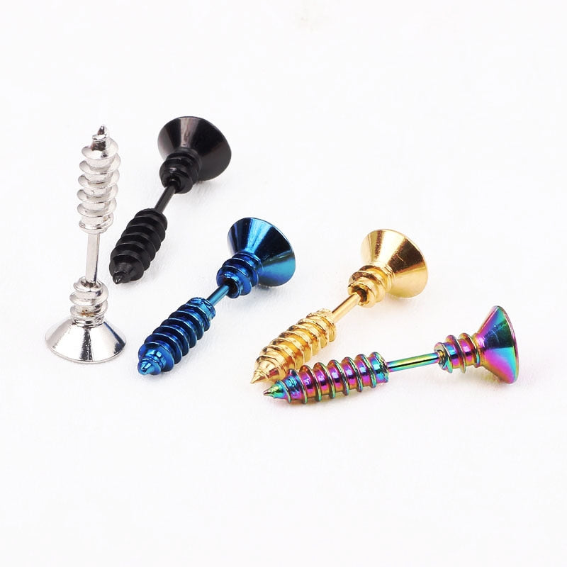 Fashion Stainless Steel and Titanium Screw Stud Earrings