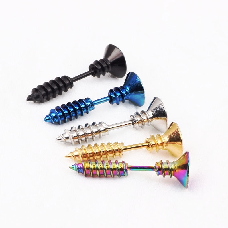 Fashion Stainless Steel and Titanium Screw Stud Earrings