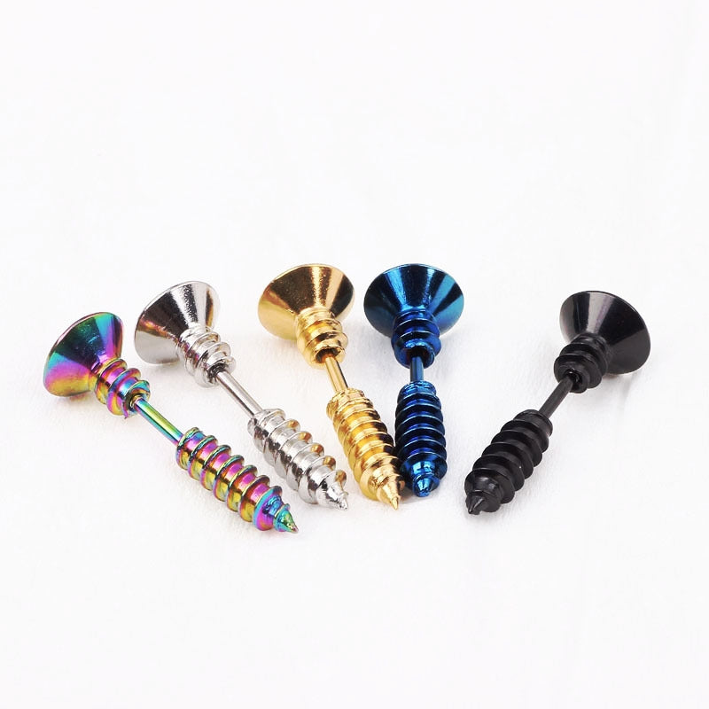 Fashion Stainless Steel and Titanium Screw Stud Earrings