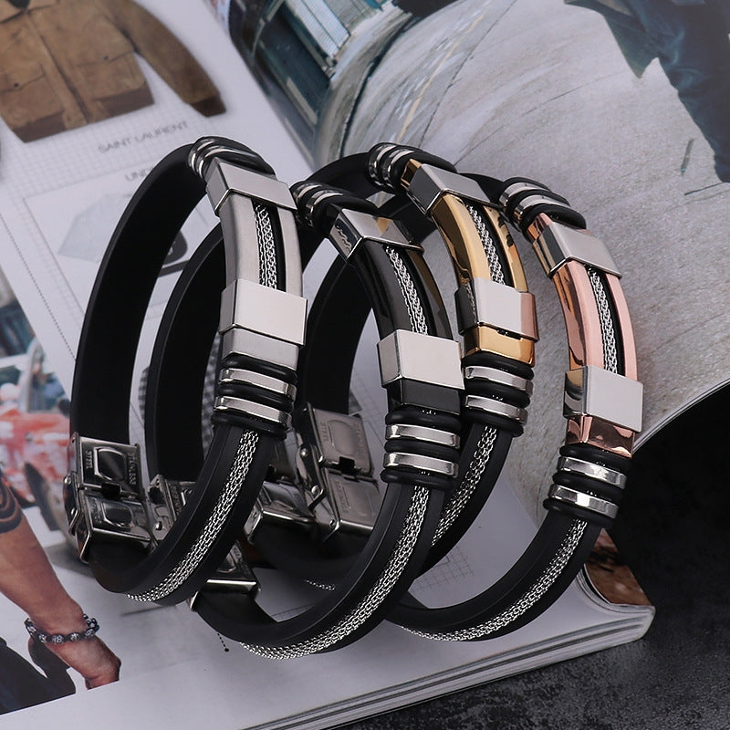 Men's Stainless Steel Silicone Hip Hop Punk Bracelet
