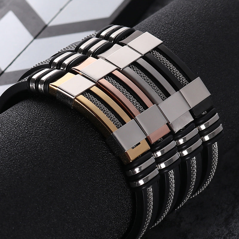 Men's Stainless Steel Silicone Hip Hop Punk Bracelet