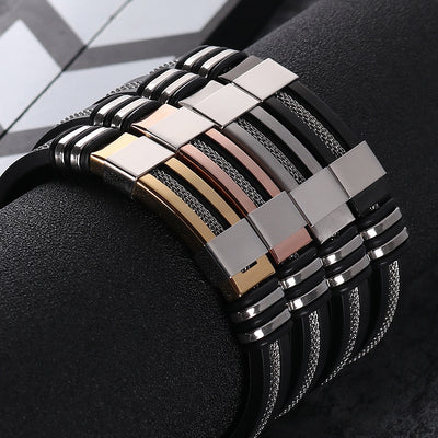 Men's Stainless Steel Silicone Hip Hop Punk Bracelet