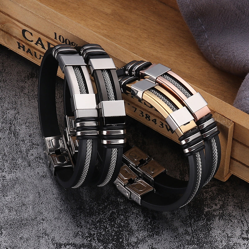 Men's Stainless Steel Silicone Hip Hop Punk Bracelet