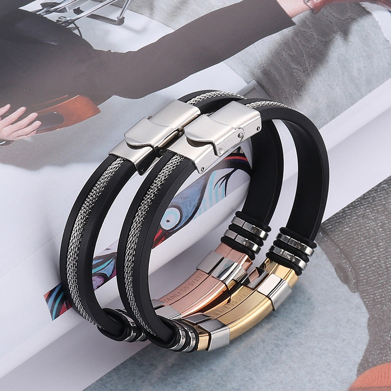 Men's Stainless Steel Silicone Hip Hop Punk Bracelet