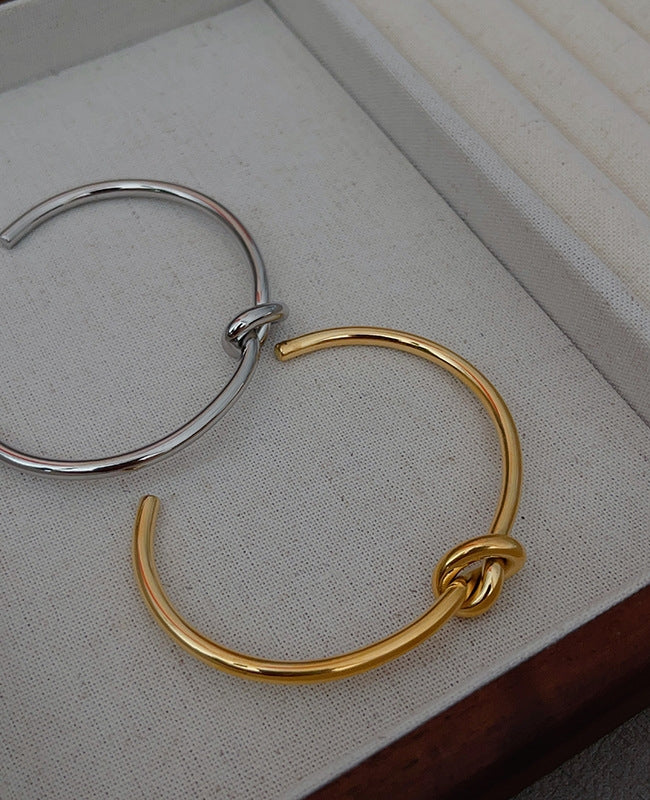 Titanium Steel Knot Bangle Bracelet - Unisex European American Style, 18K Gold Plated