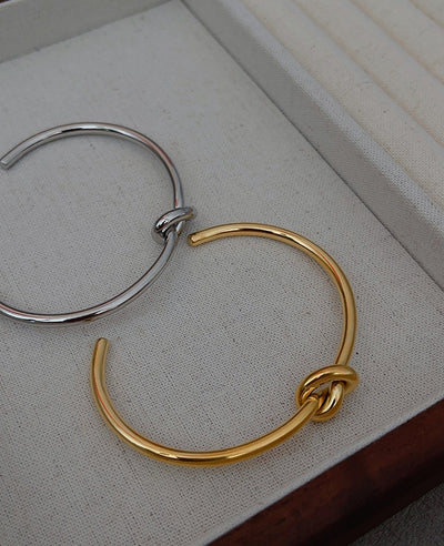 Titanium Steel Knot Bangle Bracelet - Unisex European American Style, 18K Gold Plated