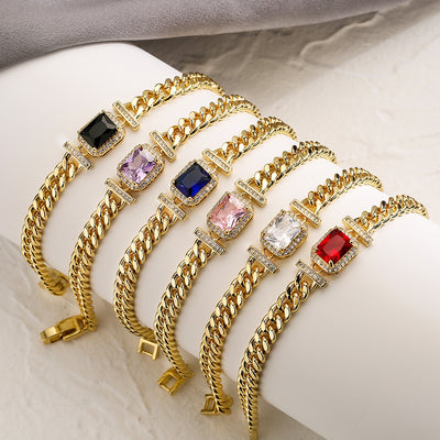 Fashion Exquisite Square Zircon Copper Cuban Chain Bracelet for Women