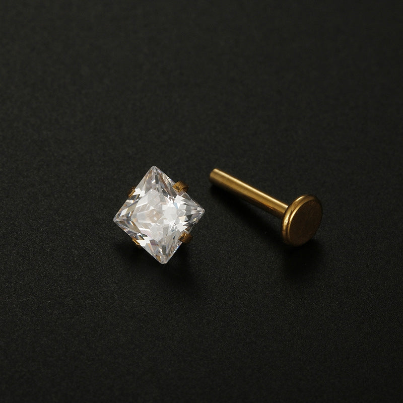 Square Zircon Stainless Steel Lip and Nose Stud Jewelry