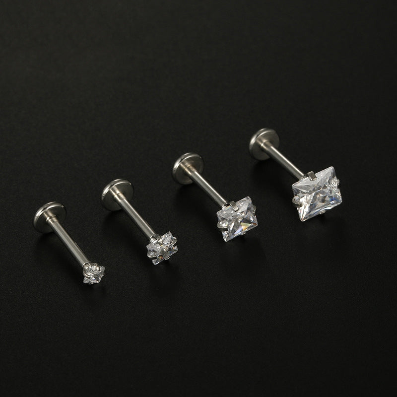 Square Zircon Stainless Steel Lip and Nose Stud Jewelry