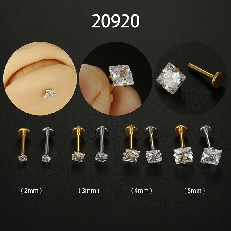 Square Zircon Stainless Steel Lip and Nose Stud Jewelry