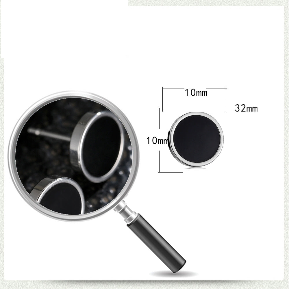 Fashion Stainless Steel Black Dumbbell Round Stud Earrings Single