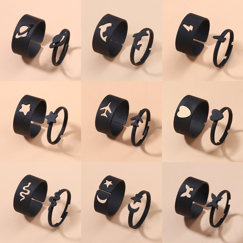 Fashion Star Butterfly Airplane Metal Unisex Open Ring Set - Creative Animal Design Adjustable Rings