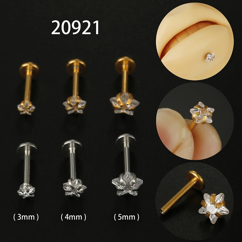 Fashion Star 316L Stainless Steel Zircon Pentagram Lip and Nose Studs Piercing Jewelry