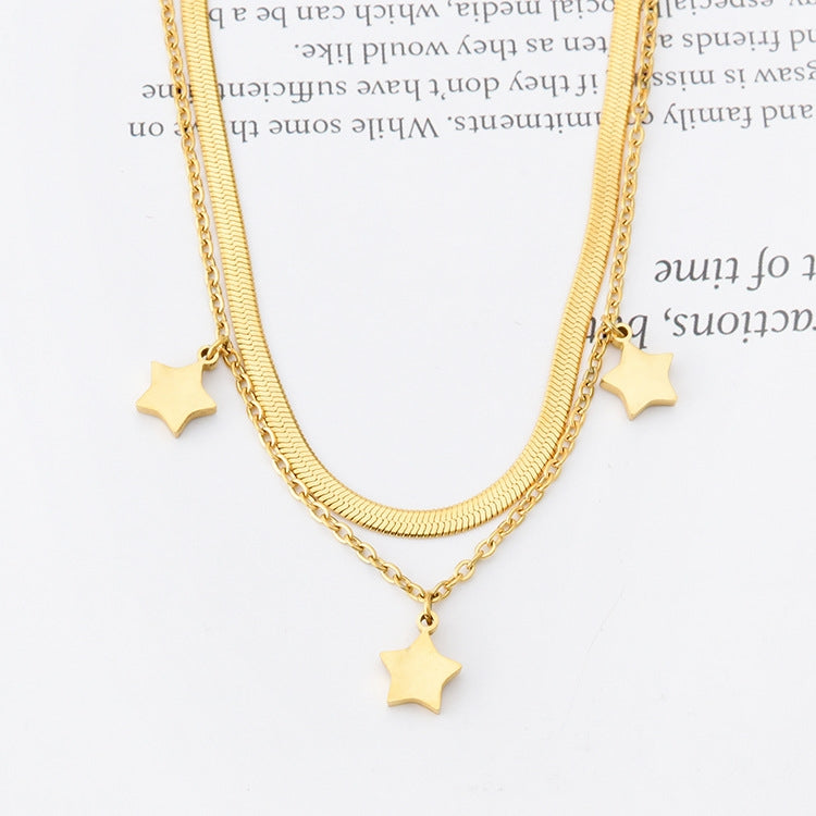 Fashion Star Titanium Steel Double Layer Anklet with Shell and Star Charm, 18k Gold Plated