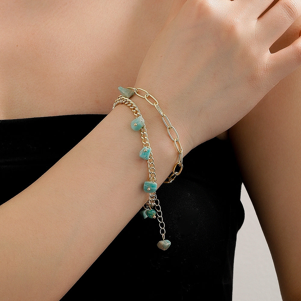 Layered Turquoise Pendant Stone Alloy Women's Bracelet