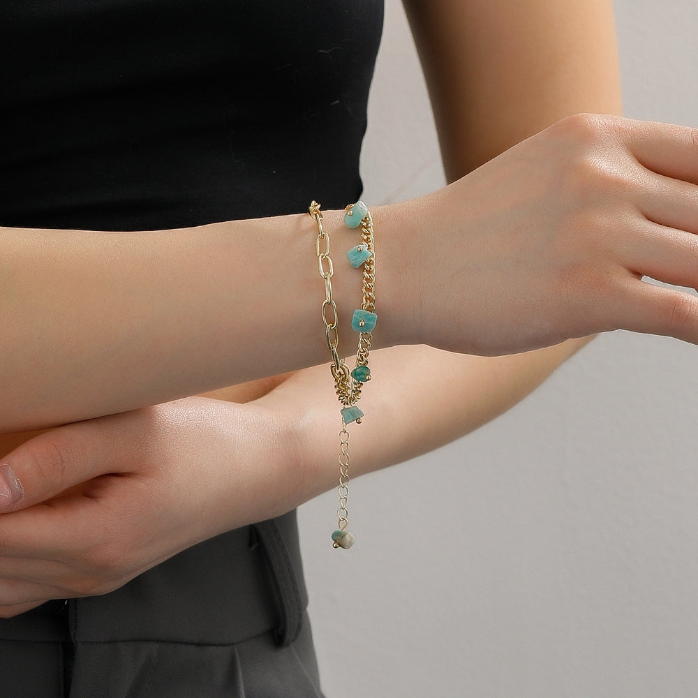 Layered Turquoise Pendant Stone Alloy Women's Bracelet