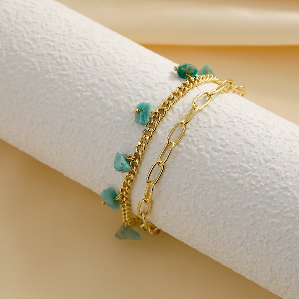 Layered Turquoise Pendant Stone Alloy Women's Bracelet